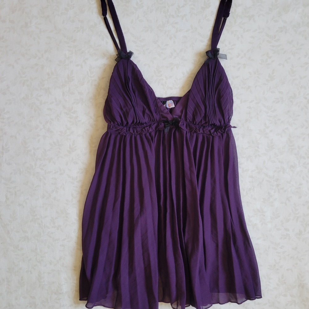 Dreamgirl Deep Purple Chemise Black Ribbon Bows, Tank Top, Cami
